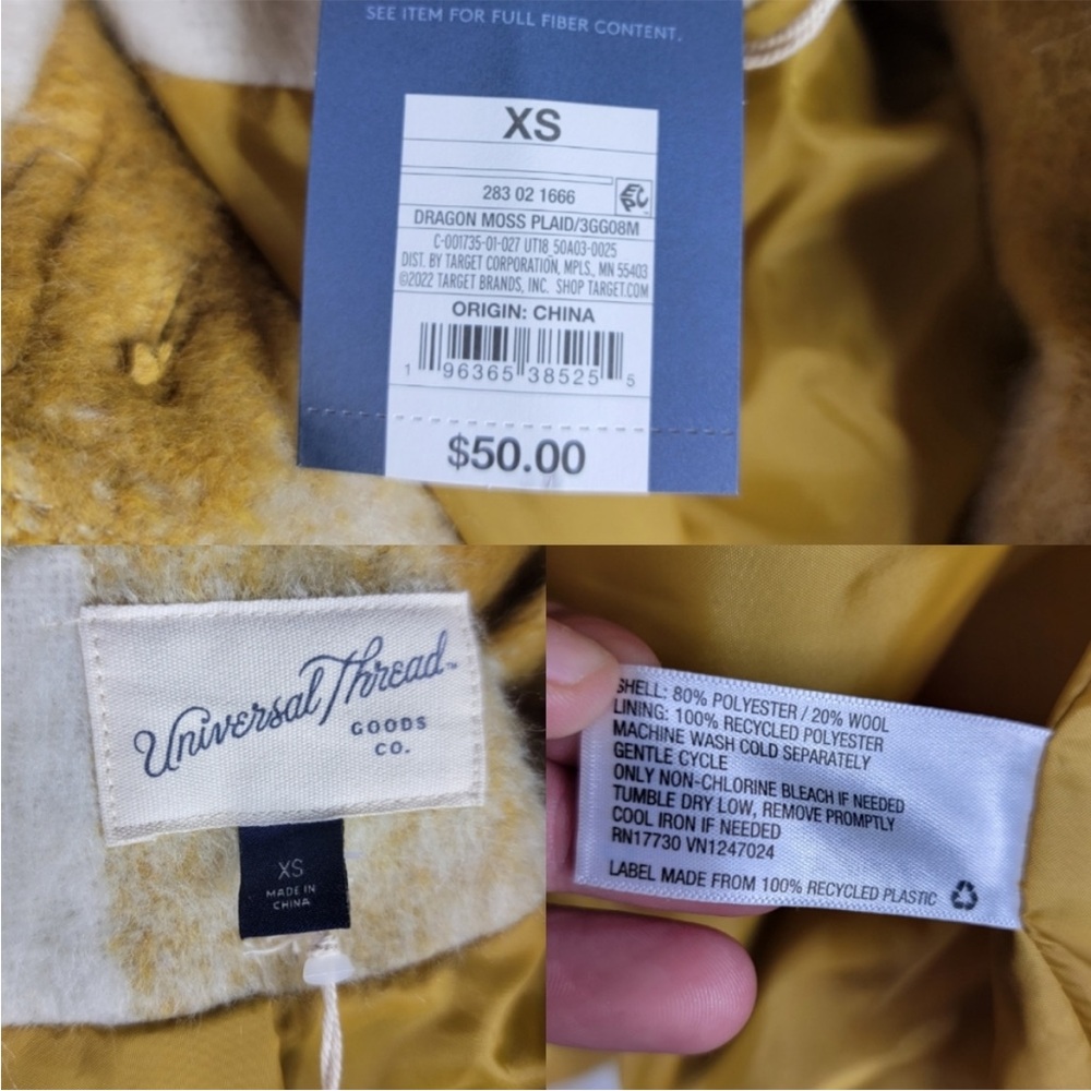 Universal Thread Womens XS Brushed Shacket Yellow Plaid Button Up - Picture 4 of 9
